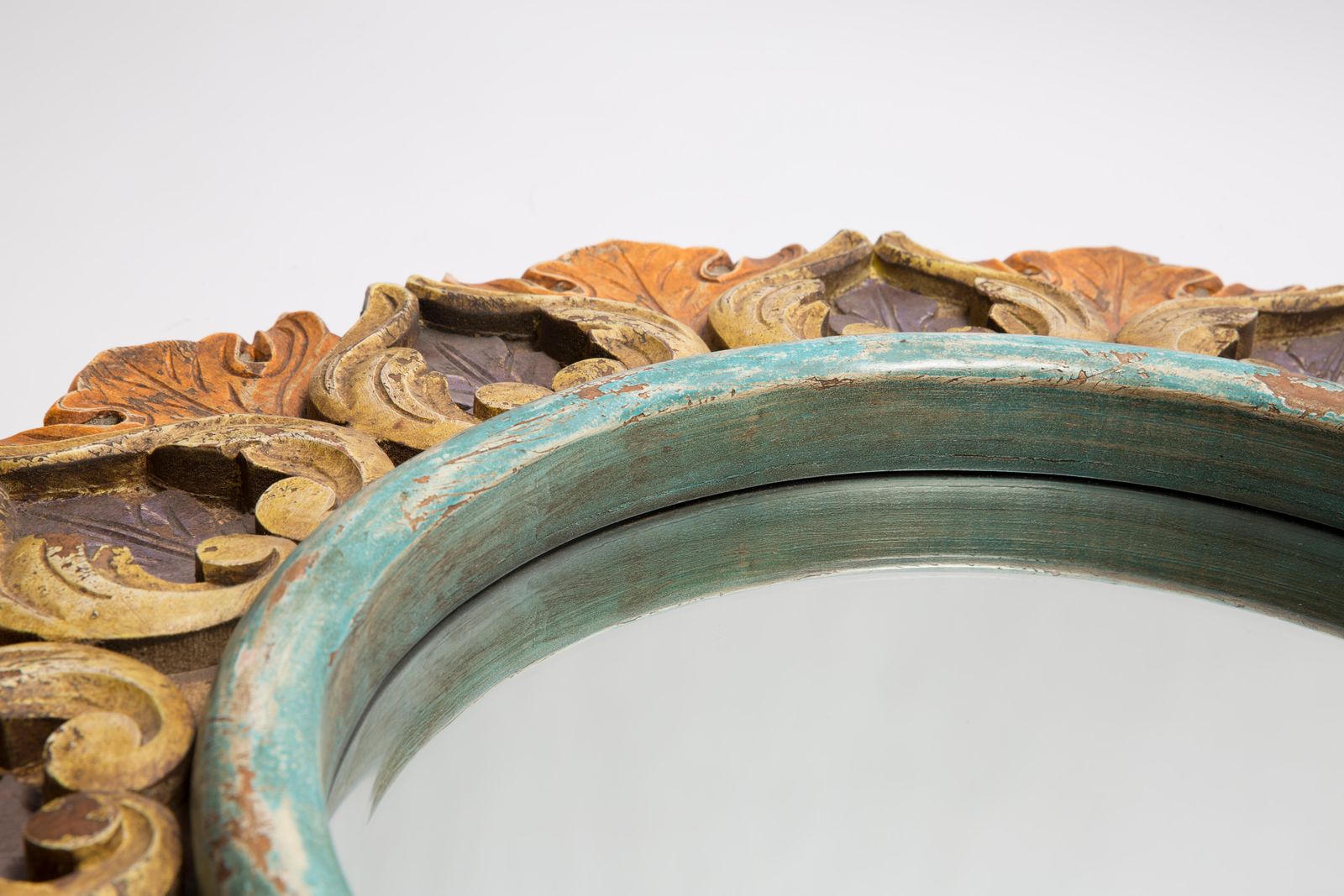 photo vinterior Midcentury Big Decorative Flowers Wood Original Glass Mirror, Italy, 1960s