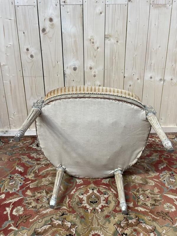 Fauteuil   Bergère De Style Louis XVI Réchampie Velours Beige photo vintage