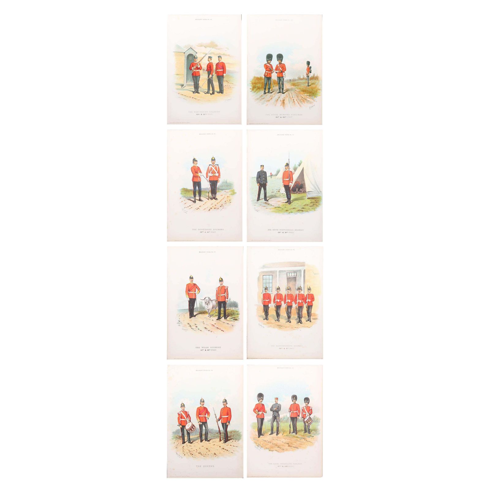 Set Of 8 Large Original Antique Prints Of Gentlemen In Military Costume. C.1890