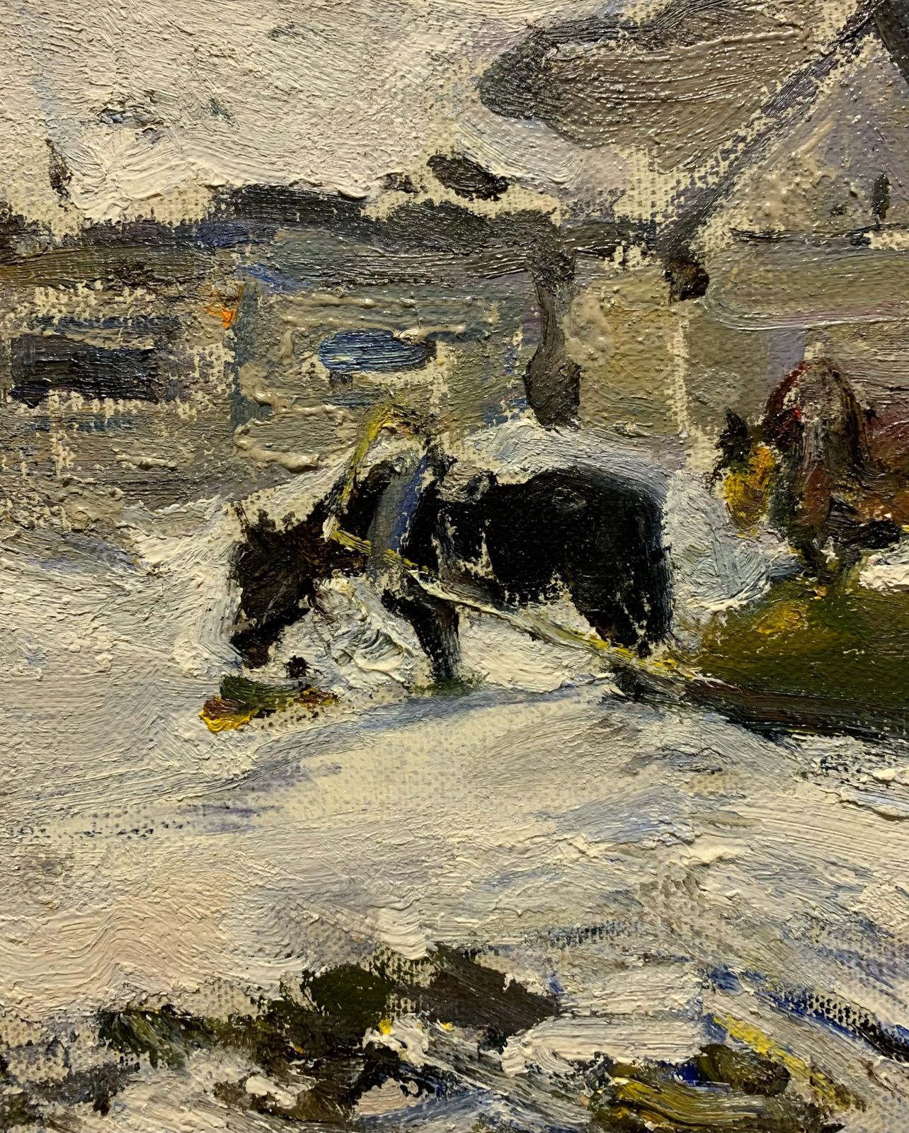 Leonid Vaichilia"Horses In The Yard" Oil 1967 Winter, Snow, White1967 photo Art