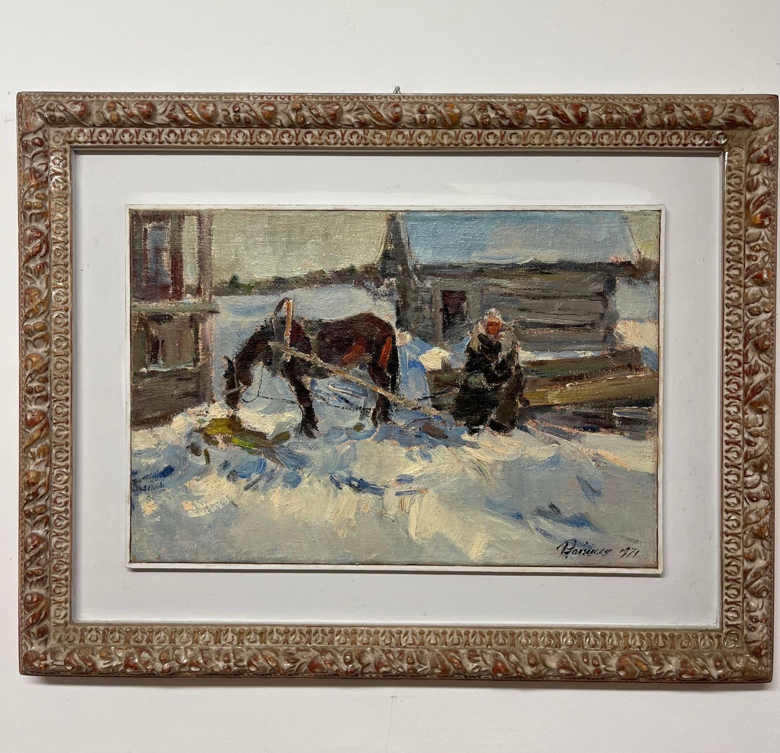 Leonid Vaichilia"Wait" Snow, Winter,  Oil   Cm. 50 X 33  19711971 photo vinterior