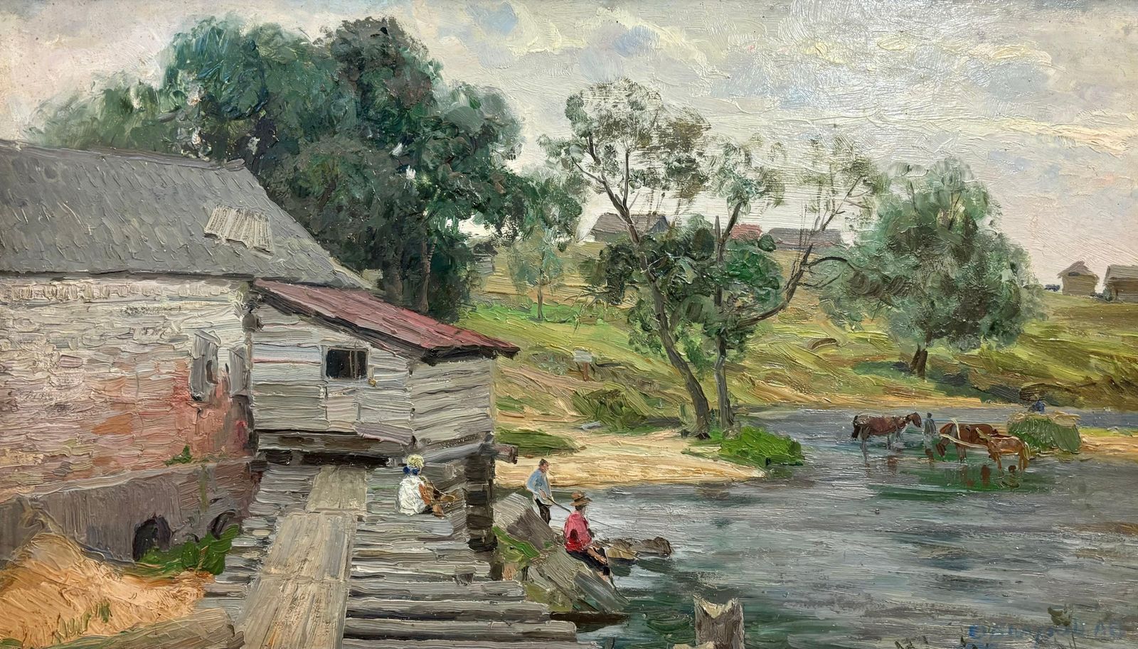 Andrey Ovcharov"Mulino Ad Acqua " Olio Su Cartone Cm. 70 X 40 19551955 photo furniture