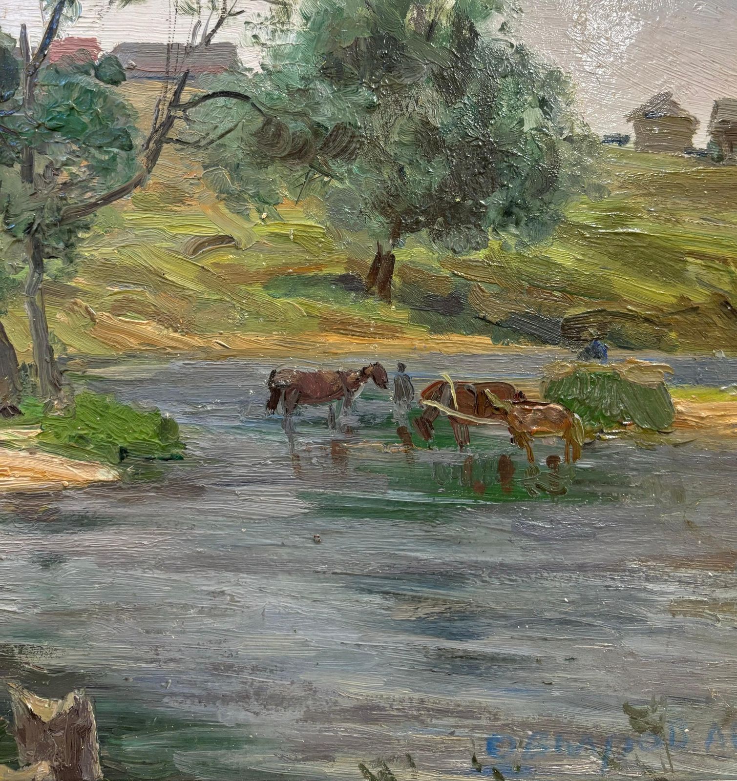 Andrey Ovcharov"Mulino Ad Acqua " Olio Su Cartone Cm. 70 X 40 19551955 photo Art