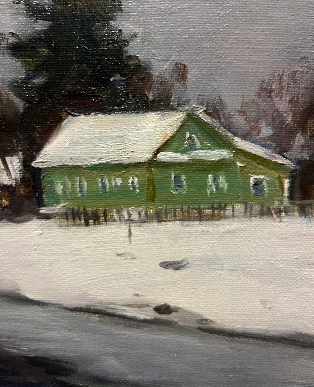 Boris Lavrenko"Green House In The Woods"  Winter, Oil Cm. 55 X 291993 photo for sale