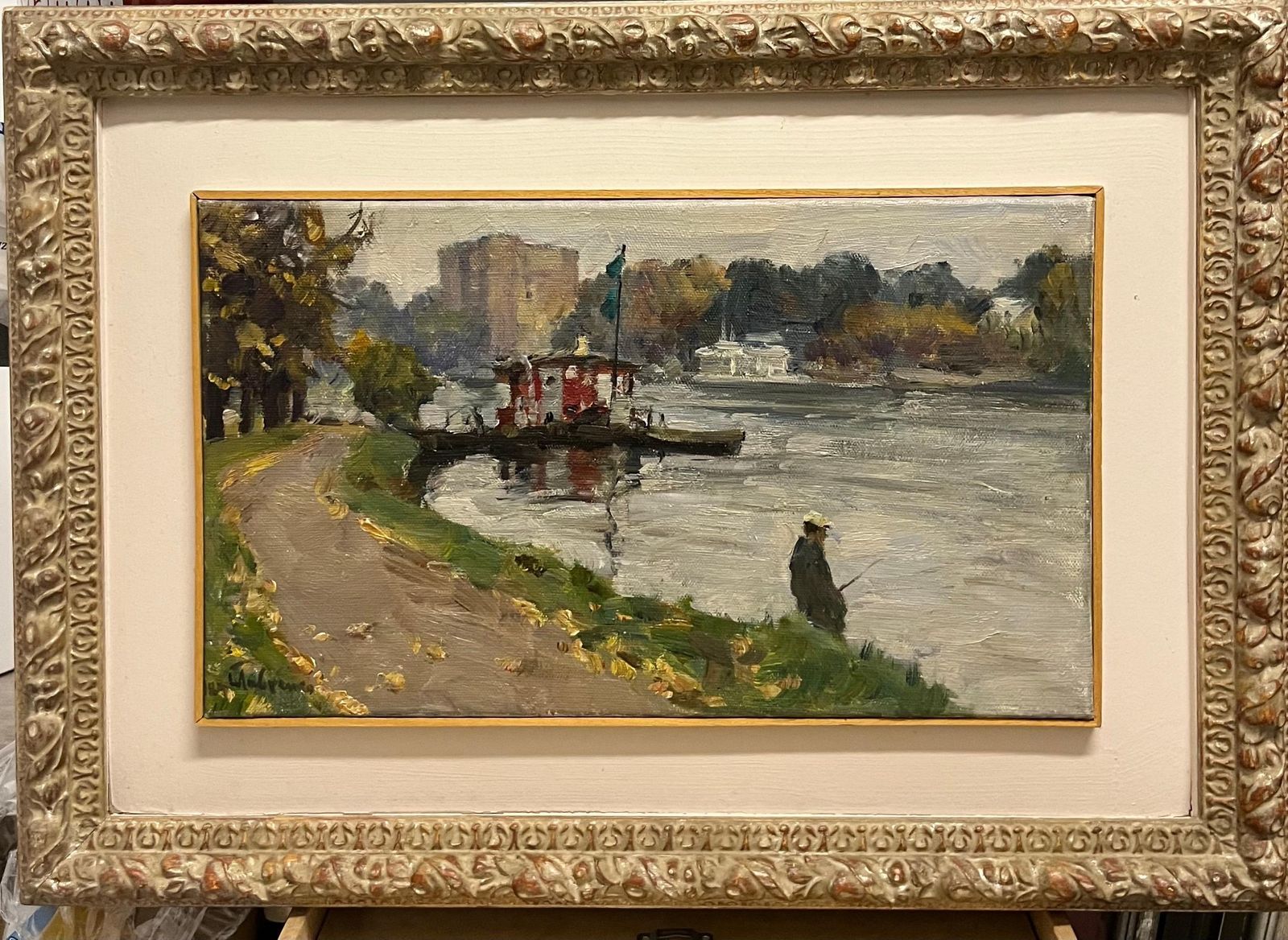 Boris Mikhailovich Lavrenko"On The River Bank A Fisherman ..." (Neiva, Russia) Oil Cm. 46 X 29 19801980