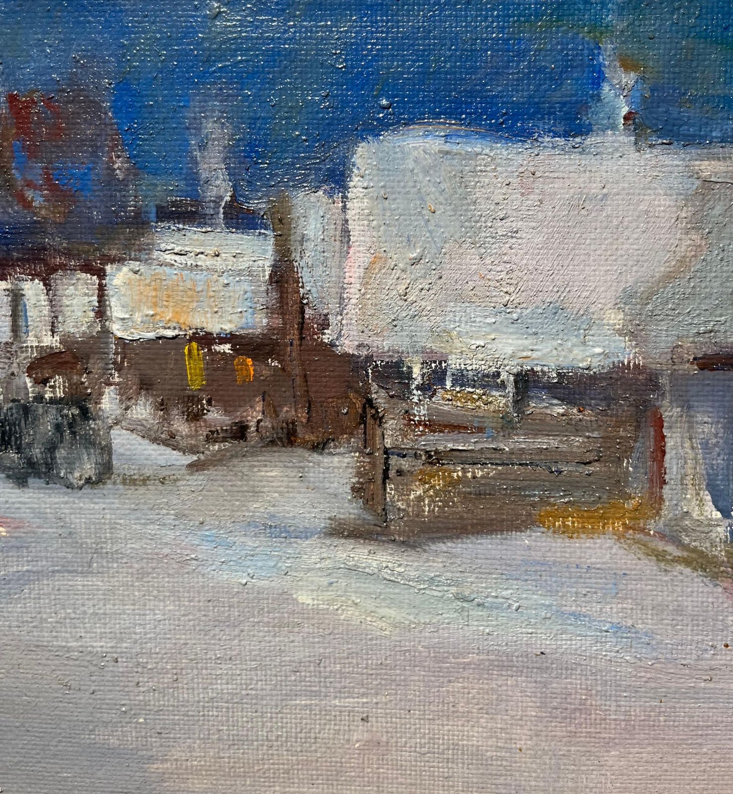Leonid Vaichilia"Evening In The Small Town" Snow, Winter, White Oil  Cm.50 X 25  19671967 photo Art