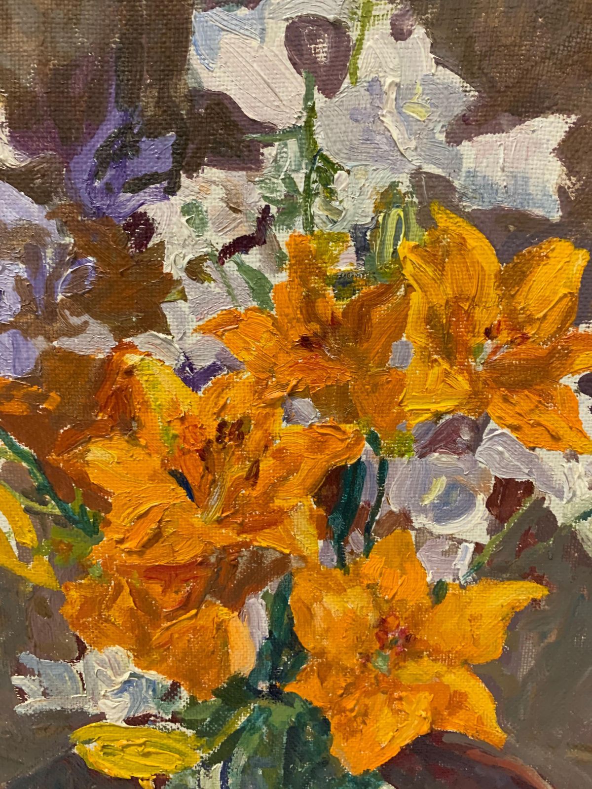 Maya Kopitzeva"Bouquet Of Orange Flowers"Flowers, Orange  Oil Cm. 40 X 50  19811981 photo for sale