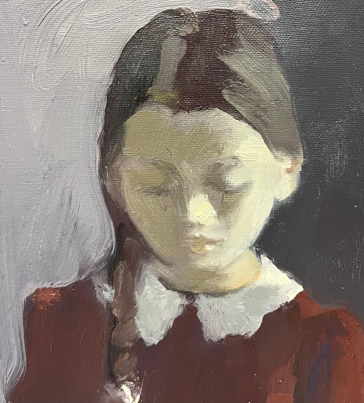 Igor Smekalov"Portrait Of A Little Girl In Bordeaux" Oil Cm. 37 X 702007 photo Art