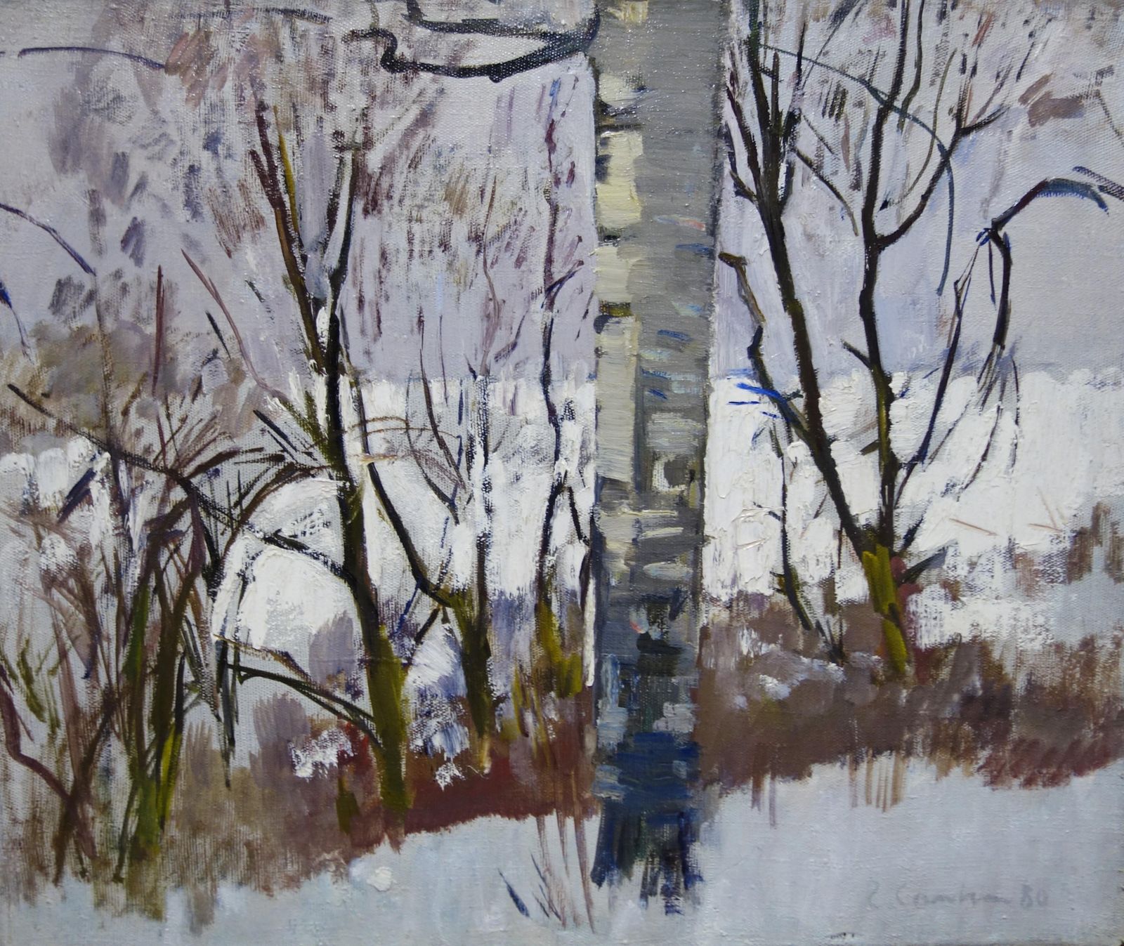Gleb Savinov"Winter In The Wood " White , Winter, Wood Oil Cm. 54 X 45 1980 photo furniture