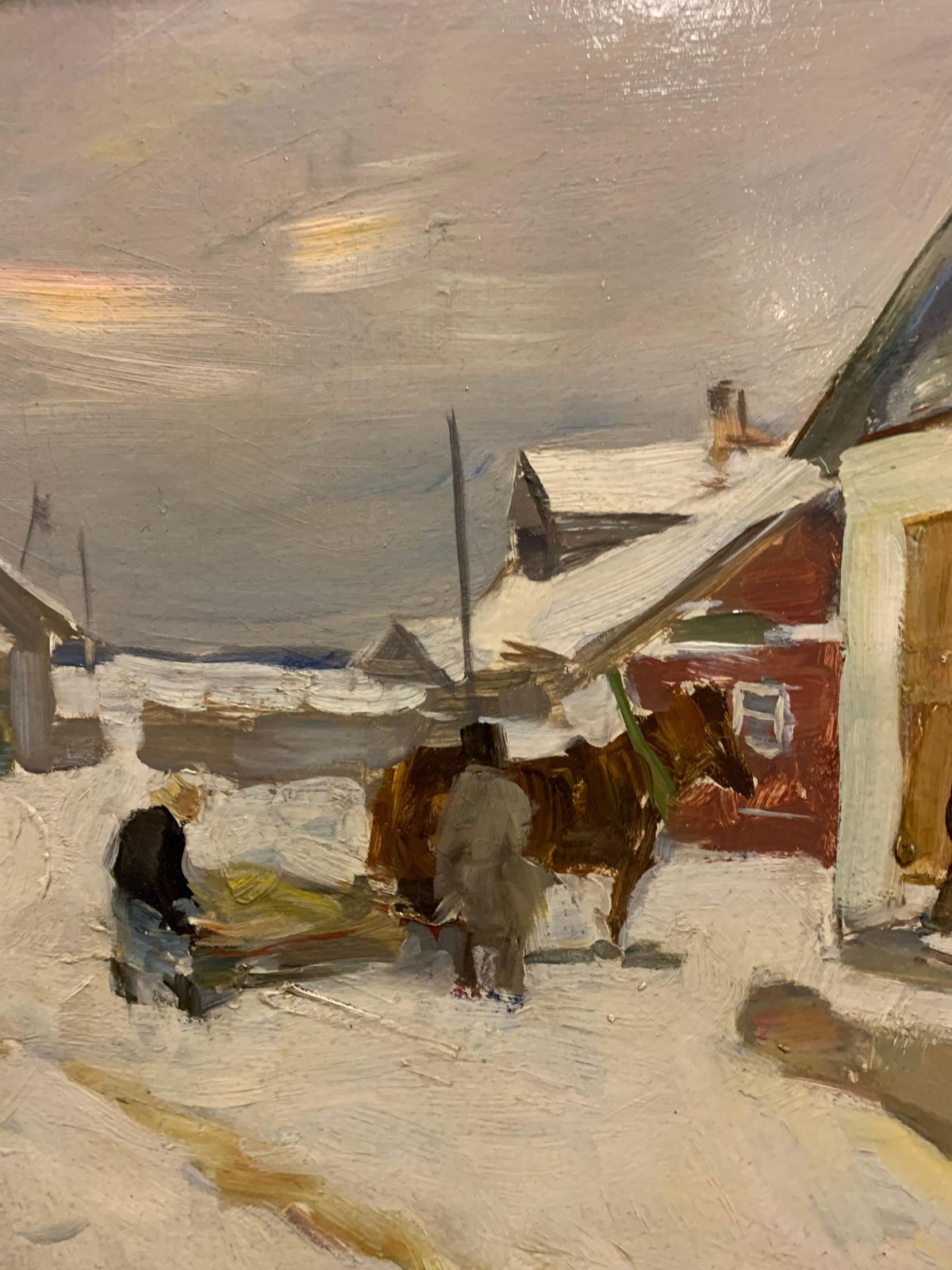 Boris Lavrenko"Little Shop In The Village" Oil 1980, Snow, Winter, White1980 photo vinterior