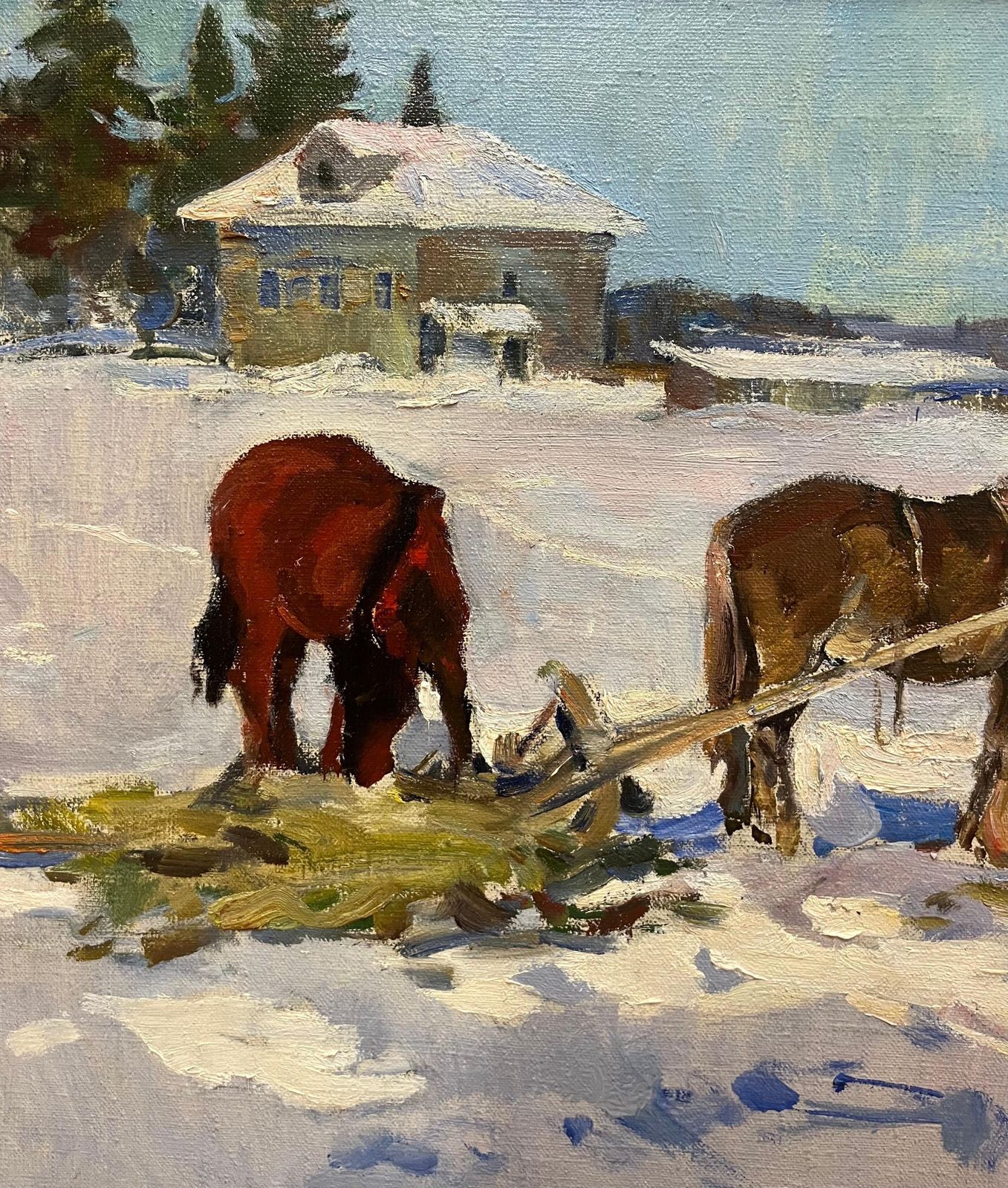 Leonid Vaichilia" Febbraio " Cavalli Nella Neve , Olio  Cm. 84 X 63  19651965 photo for sale
