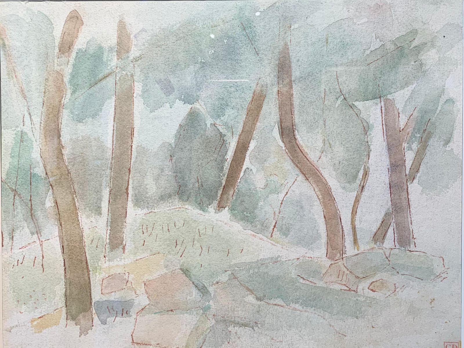 Giulio Da Milano"Undergrowth" Forest, Trees, Greenery 1929 Watercolor Cm. 36, 5 X 26, 51929 photo furniture