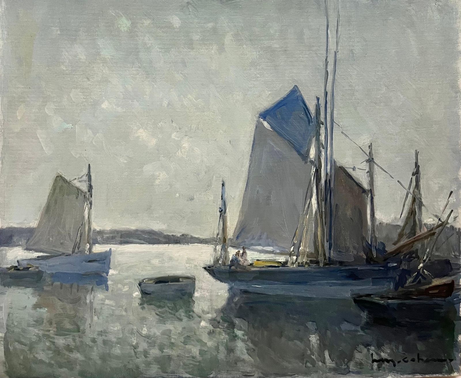 Henry Maurice Cahours"Sailboats, Brittany" , France Oil Cm. 65 X 54  1930 1930 photo furniture