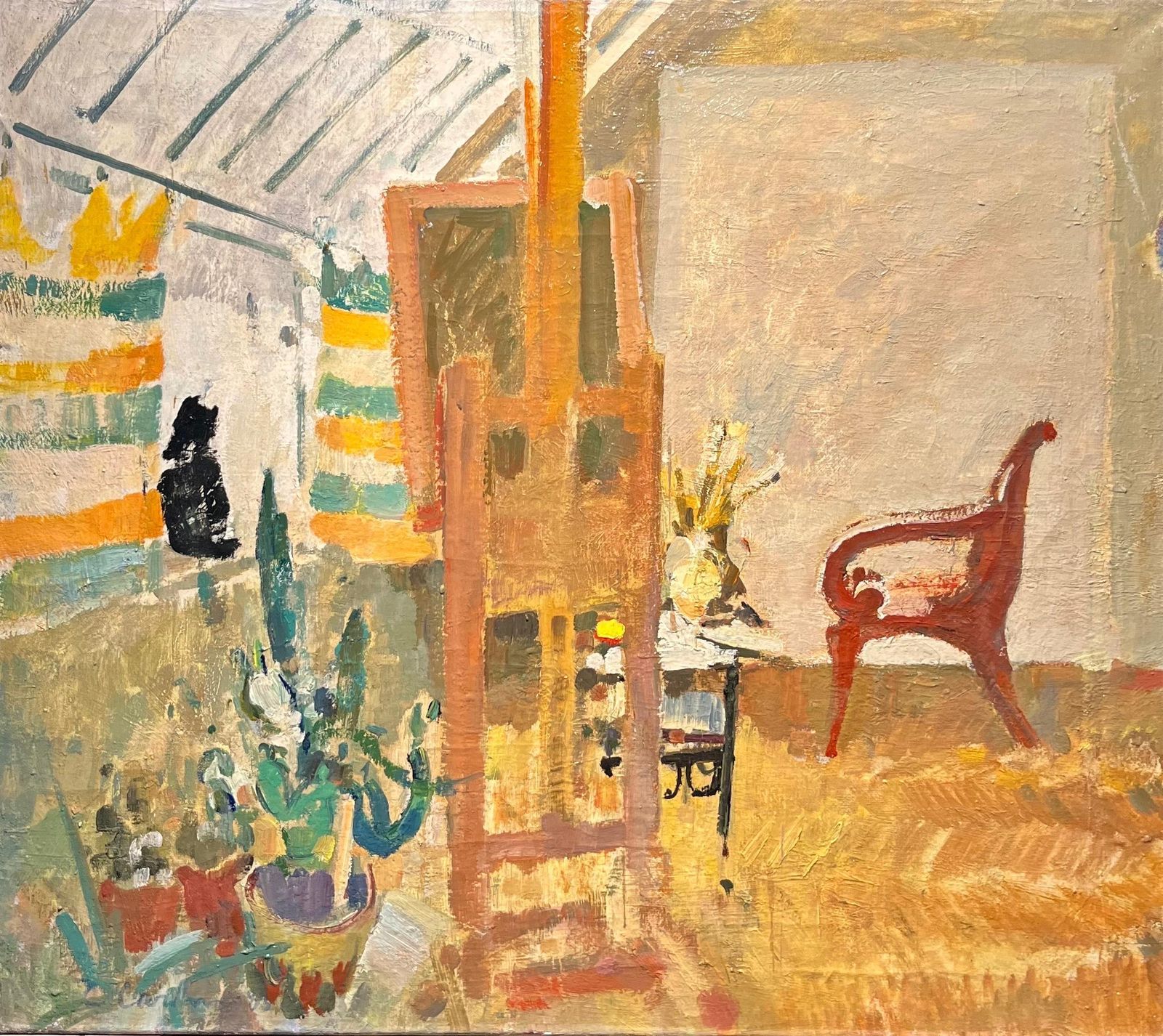 Gleb Savinov"Studio Interior With Black Cat" Oil Cm. 76 X 66 1983 Oil1983 photo furniture