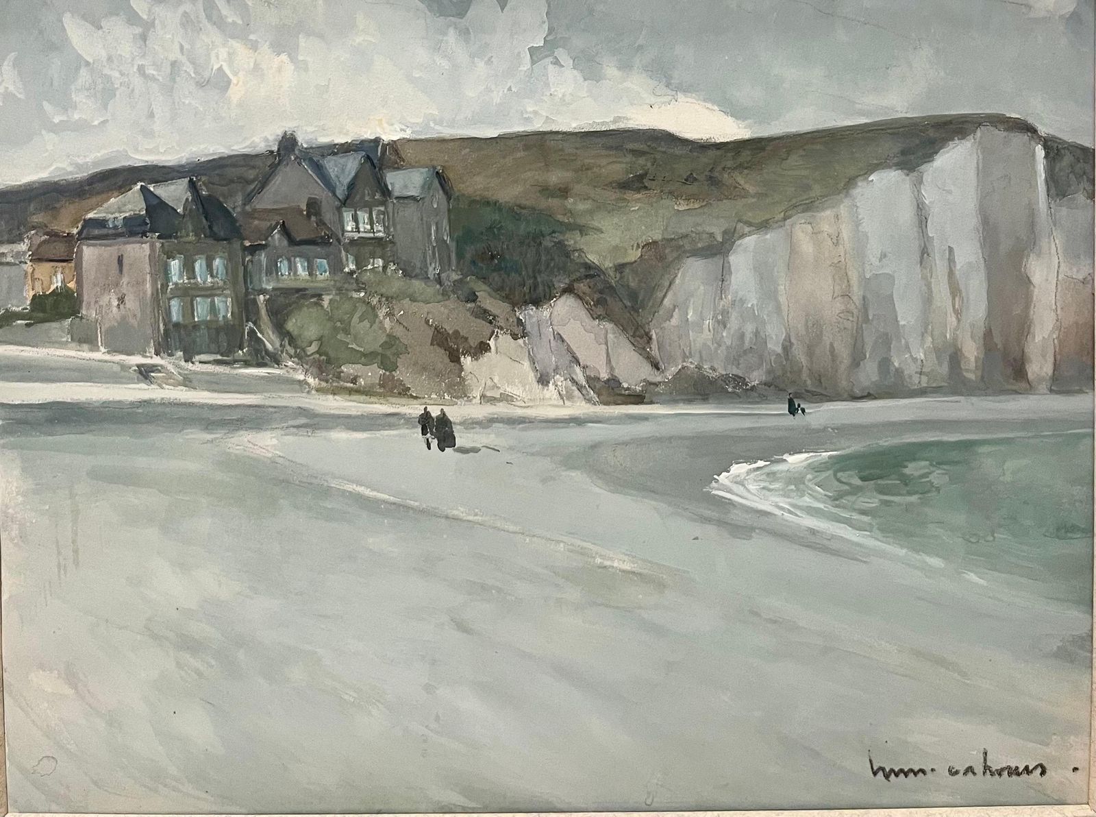 Henry Maurice Cahours"Petit Dalles Beach "Normandy France Gouache Cm. 34 X 45 19401940 photo furniture
