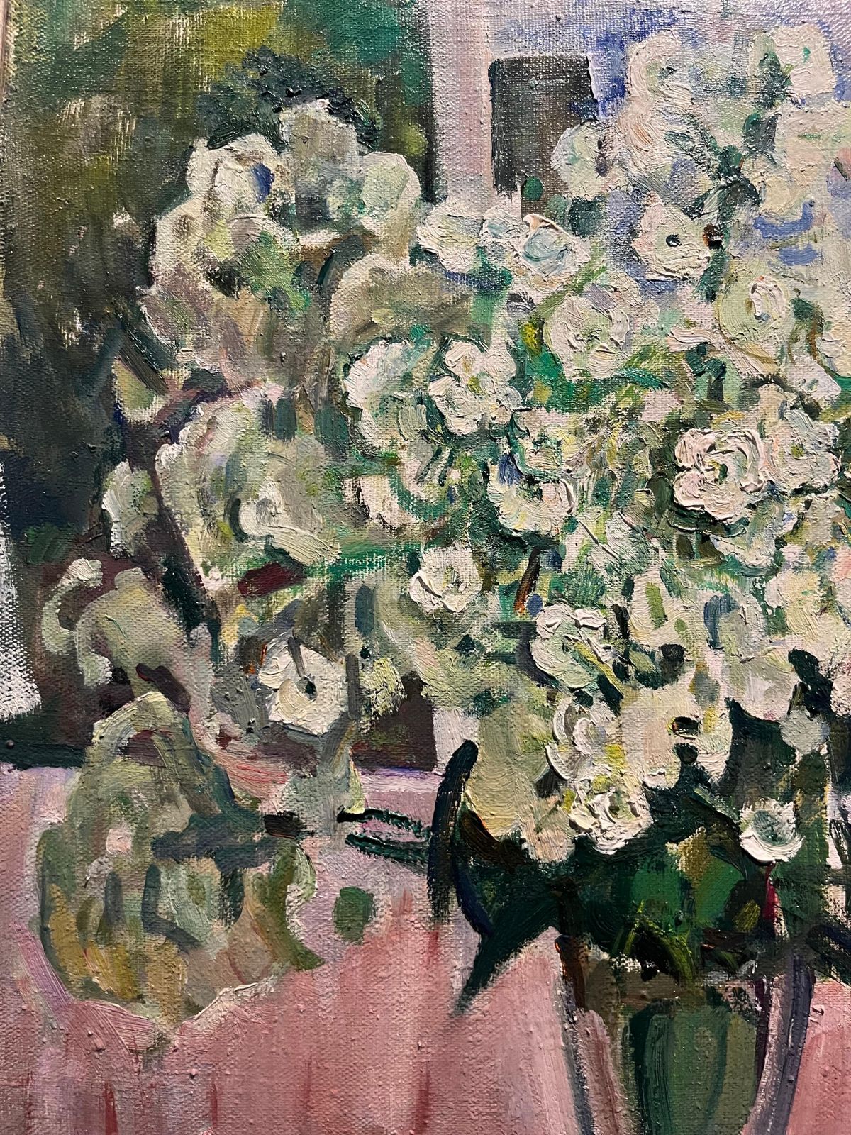 Gleb Savinov" White Flowers " Oil On Canvas  Cm. 54 X 49 1990  White, Pink , Green 1990 photo for sale