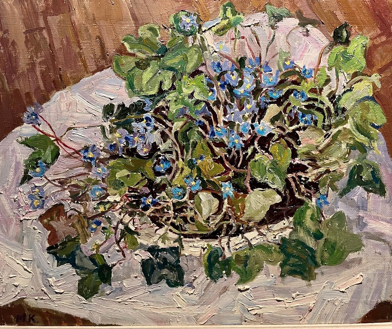 Maya Kopitzeva"Snowdrop" Flowers , Violet, Violets Oil Cm. 60 X 50  19981998 photo furniture