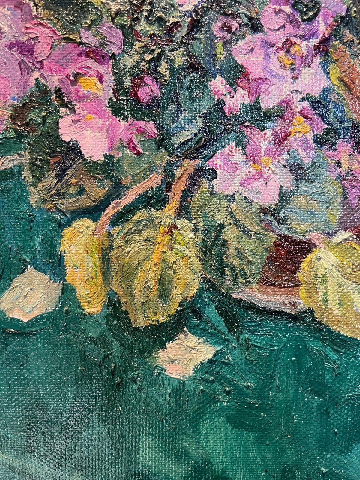 Maya Kopitzeva" Violets On A Green Tablecloth" Oil Cm. 70 X 60 photo buy