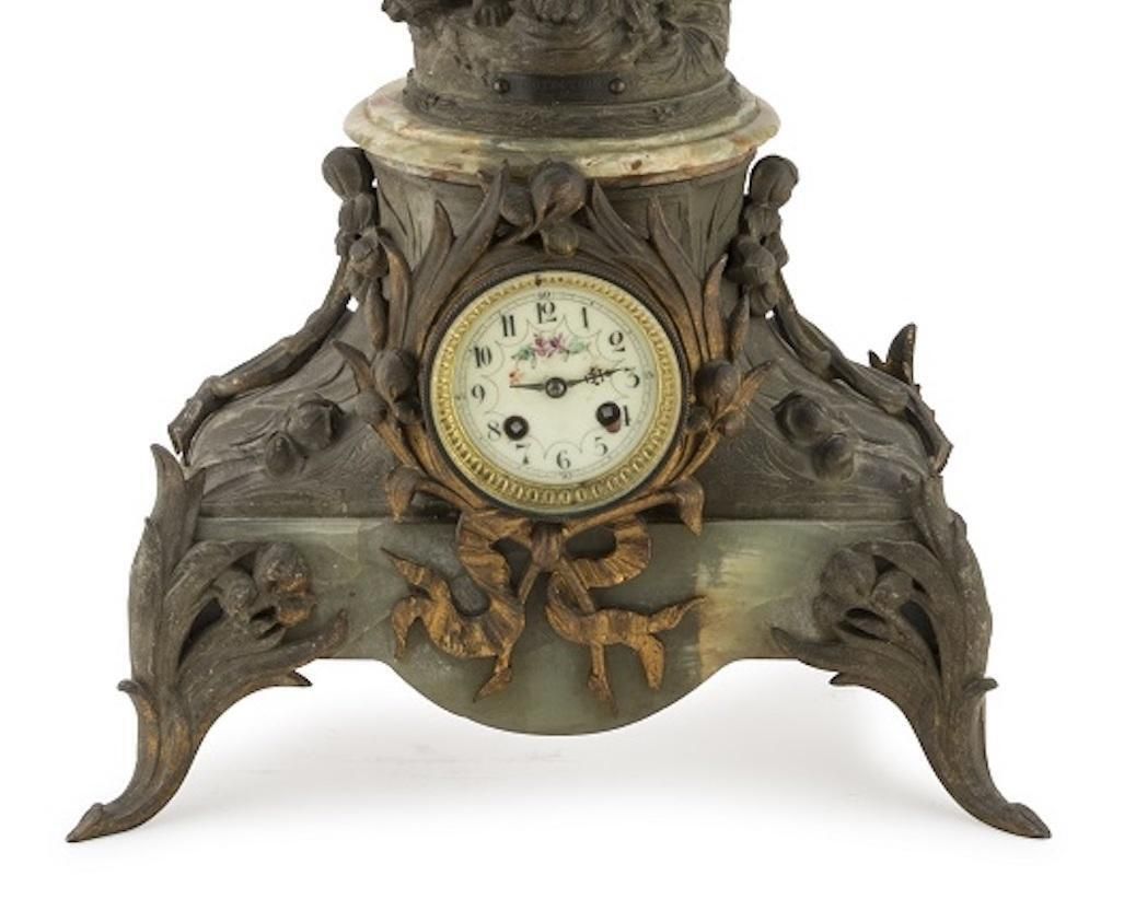 Ancient Onyx And Antimony Clock, France, Late 19th Century photo for sale