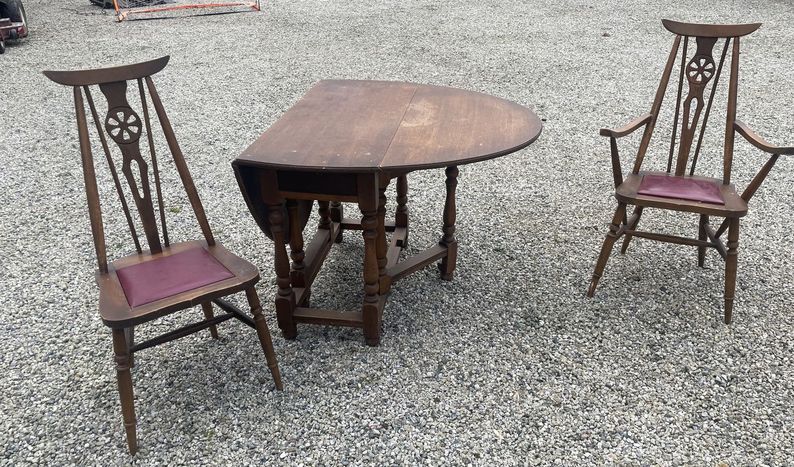 Mid Century Modern Oak Table. Three Chairs And A Carver. Original Seats. Top Needs Some Tlc But No Deep Marks. photo furniture