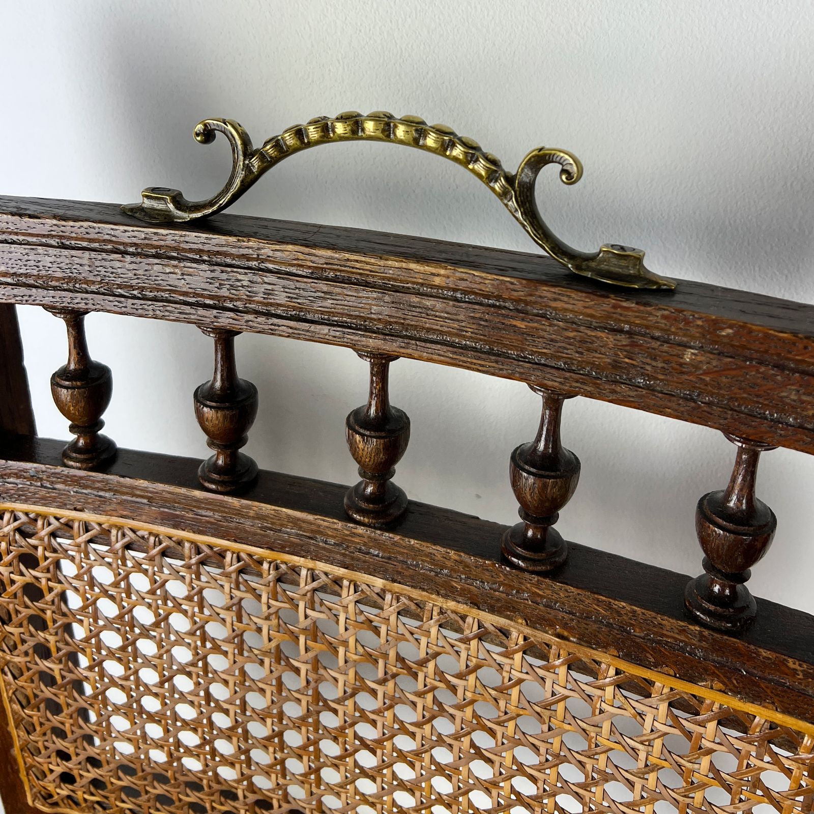 photo furniture Antique Henry II Oak Chair, Rattan Carved Wood Side Chair