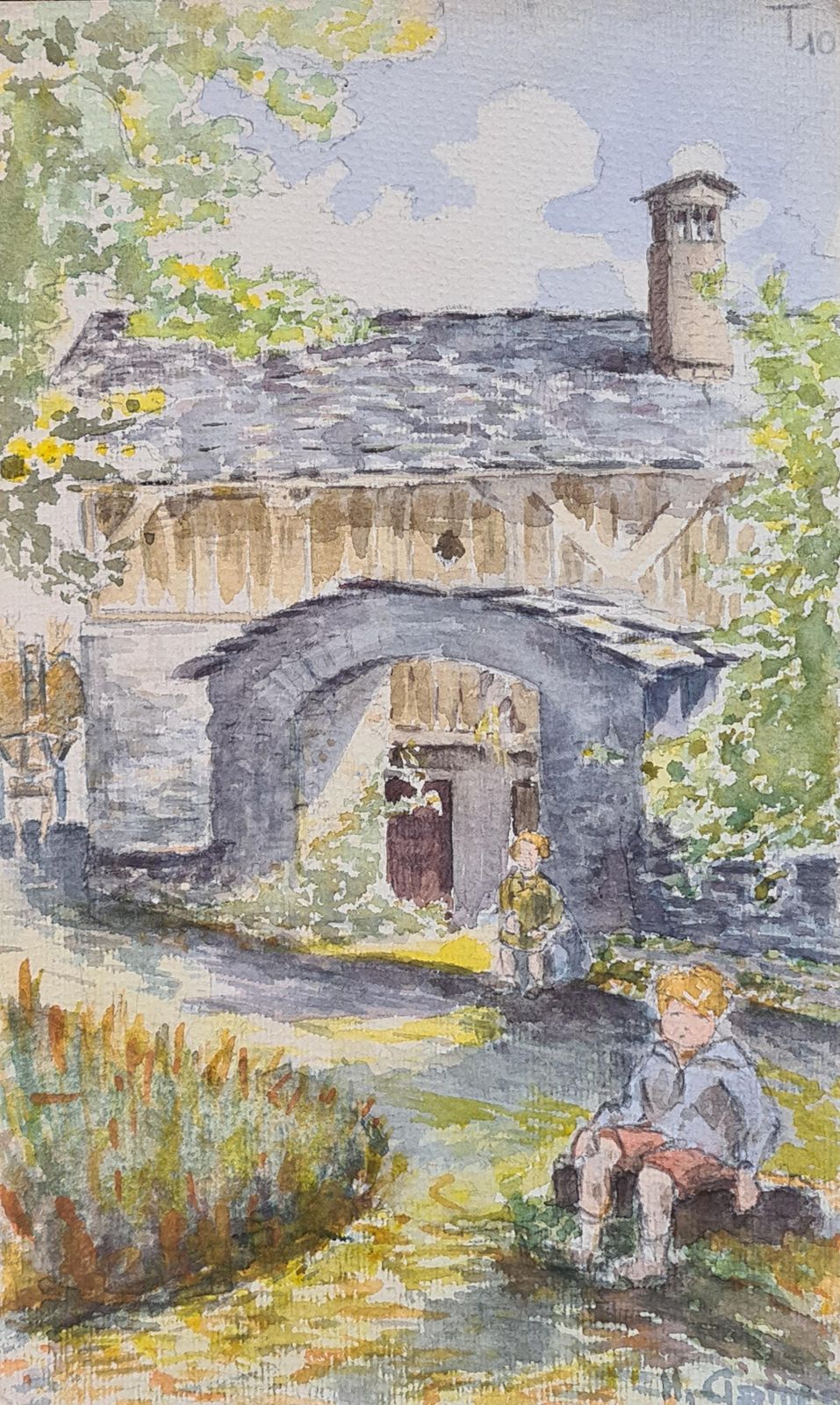 Henri Clamen1930s French Impressionist Watercolour Of Children In An Idyllic Country Scene