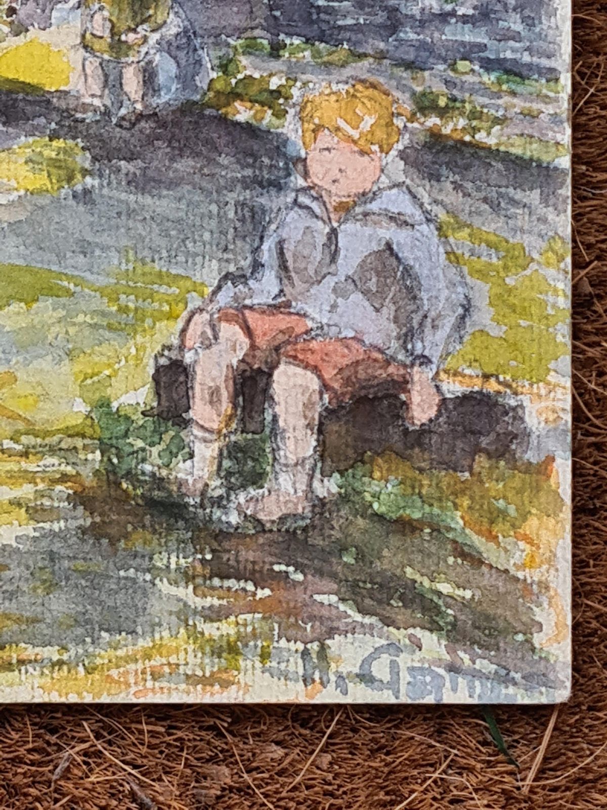 Henri Clamen1930s French Impressionist Watercolour Of Children In An Idyllic Country Scene photo vintage