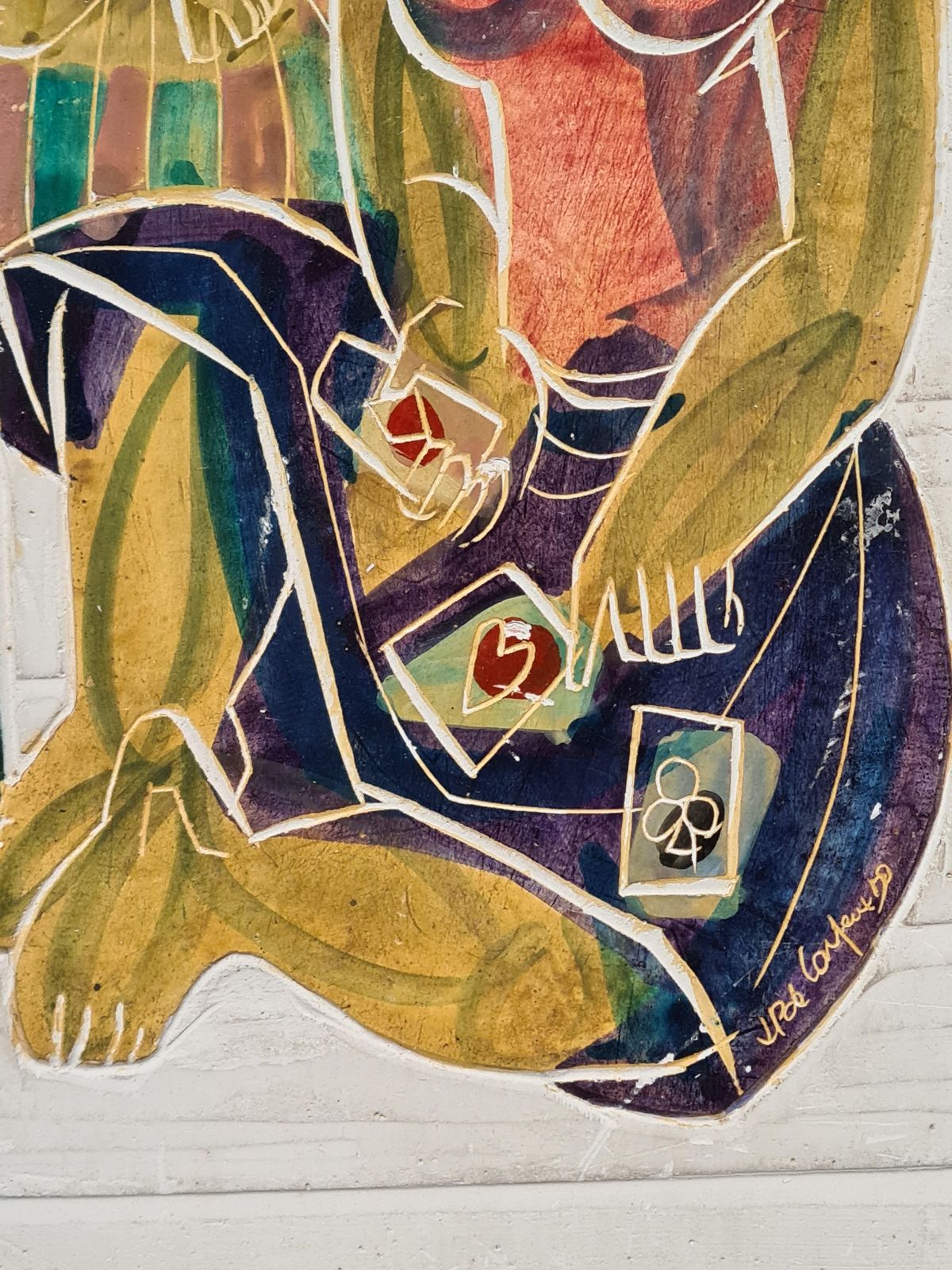 Jean Pierre De Cayeuxmid Century Sgraffito, Saltimbanque And The Card Player, Circle Of Picasso.1959 photo vinterior