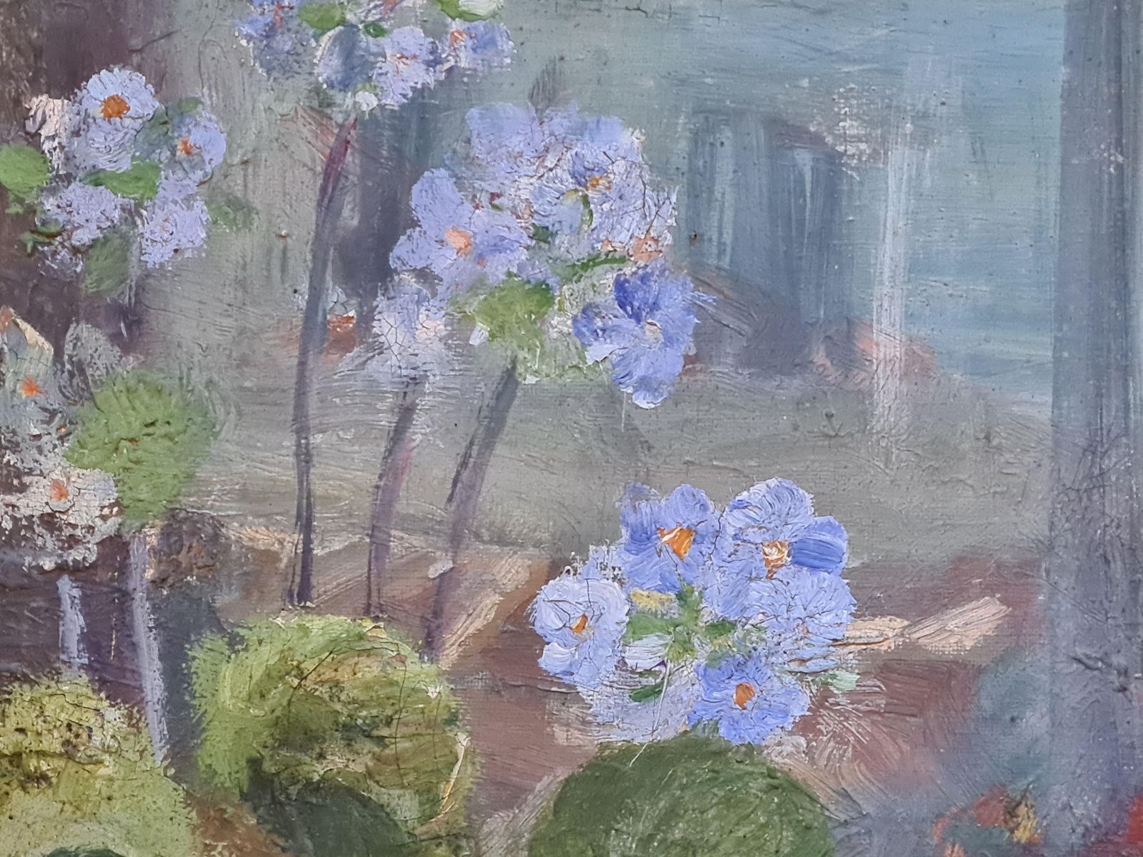 June Fortanfrench Impressionist Interior View, Floral Abundance, View From A Window. Oil.1950s photo 408.0