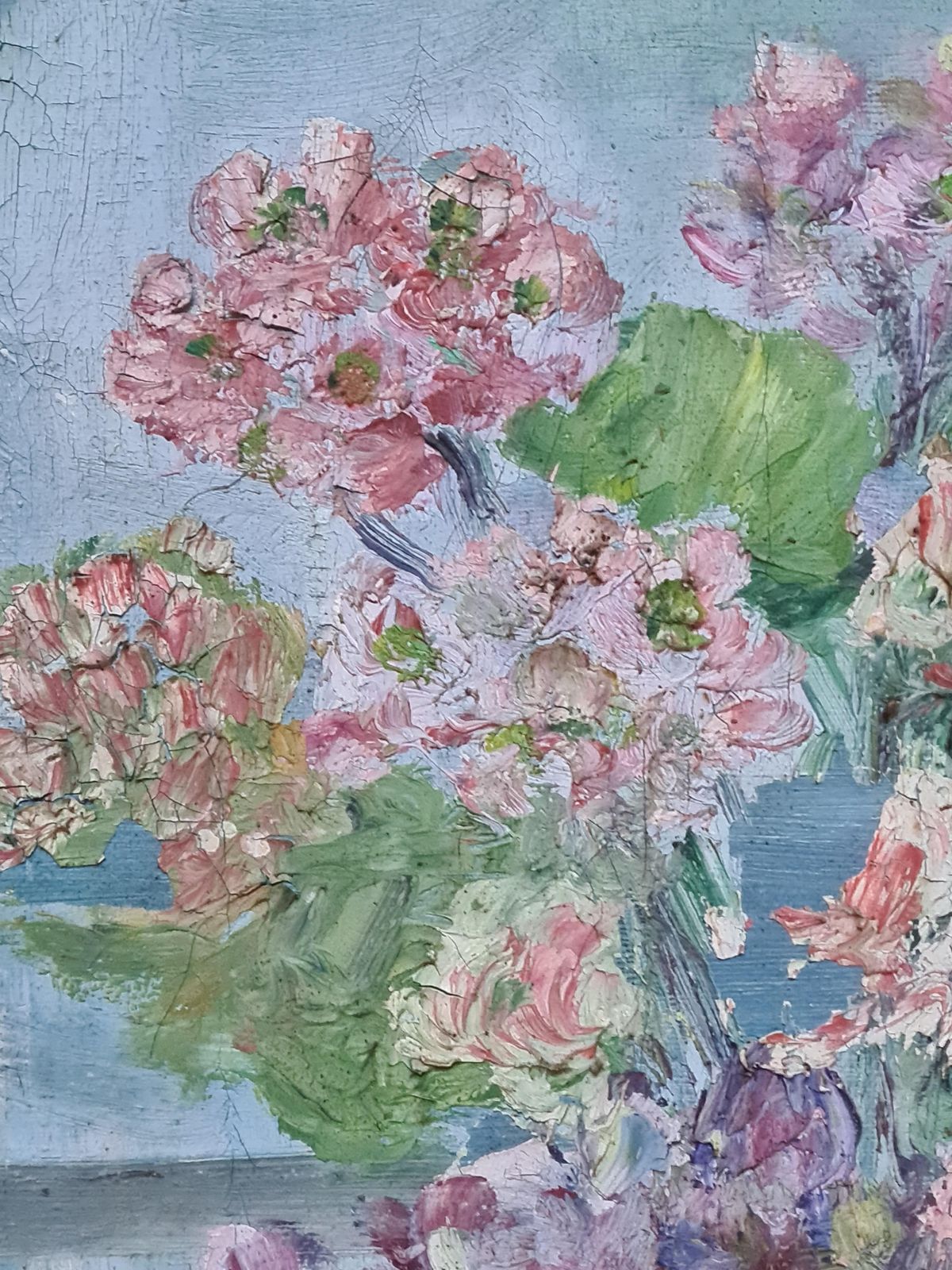 June Fortanfrench Impressionist Interior View, Floral Abundance, View From A Window. Oil.1950s photo vinterior