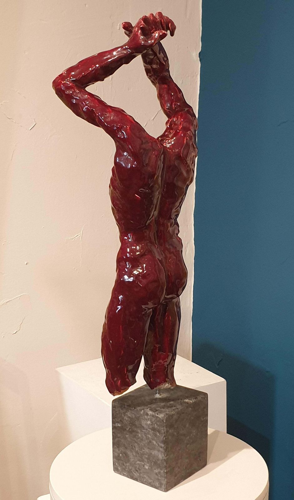 Mid Century Nude Male Acephale Sang De Boeuf Ceramic Sculpture With Marble Base. photo Art