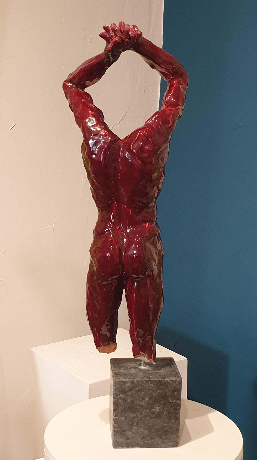 Mid Century Nude Male Acephale Sang De Boeuf Ceramic Sculpture With Marble Base. photo 1870.0