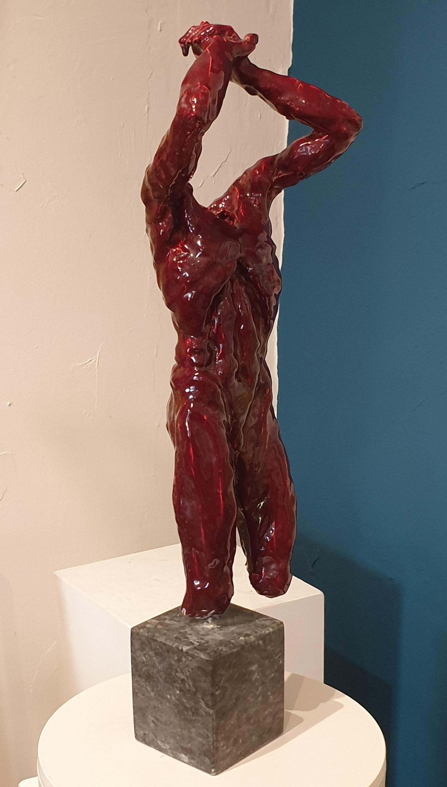 Mid Century Nude Male Acephale Sang De Boeuf Ceramic Sculpture With Marble Base. photo vintage