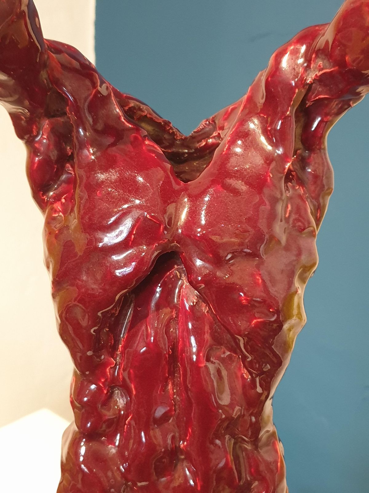 Art Mid Century Nude Male Acephale Sang De Boeuf Ceramic Sculpture With Marble Base. photo