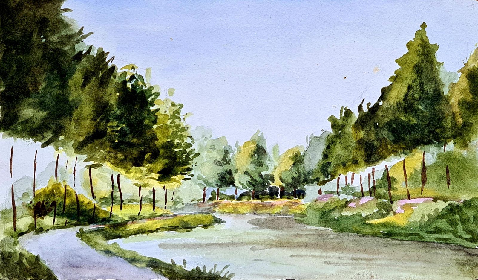 Henri Clamen1930s French Impressionist Watercolour Of Le Canal At Peronne Cléry