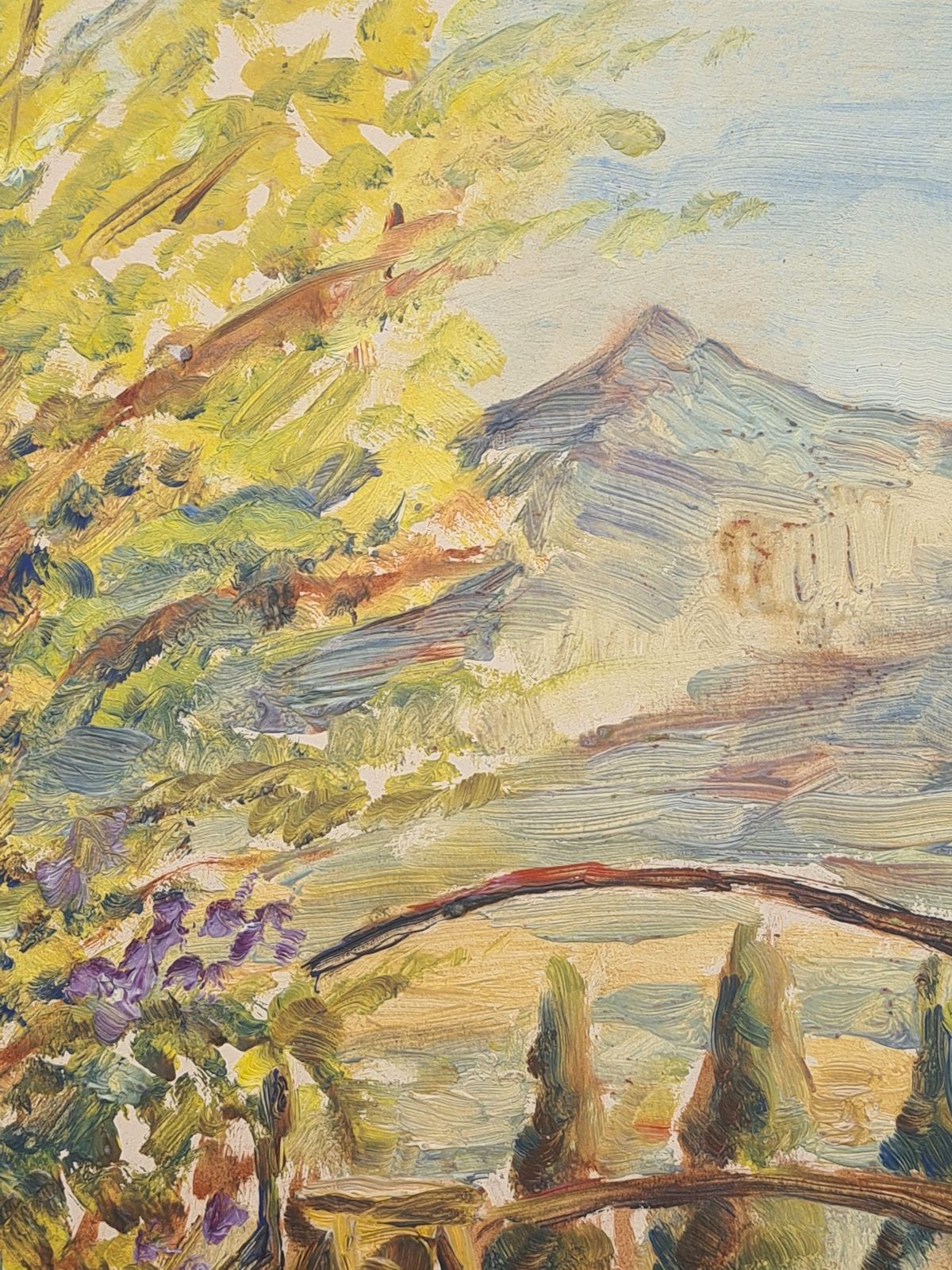 Henri Clamen1930s French Impressionist Oil Of A Garden And Mountain Landscape photo Art