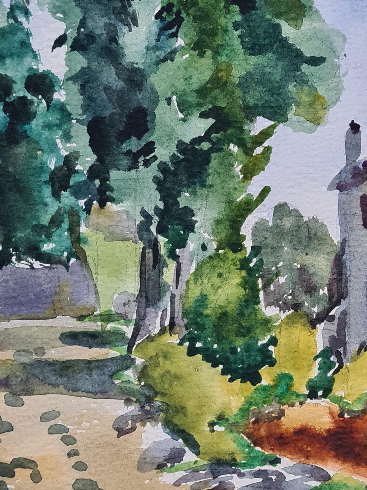 Henri Clamen1930s French Barbizon School Watercolour Of A Church In A Lansdscape. photo 374.0