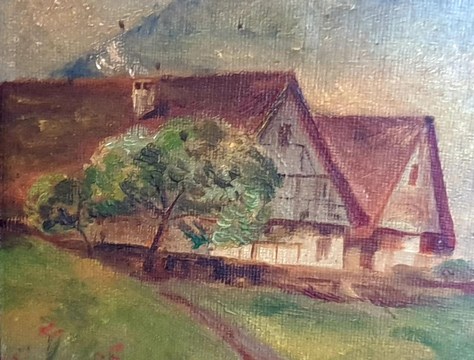 photo vinterior Unknownearly 20th Century Folk Art Impressionist Oil On Board, 'View To The Farmhouse'.1926
