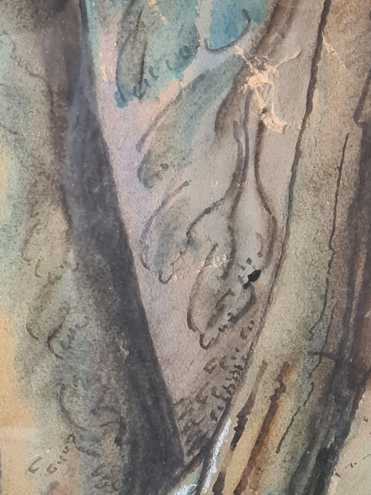 Alban F Atkins Ramid Century Modernist Watercolour On Paper, Trees At Buckfast Abbey1963 photo vinterior