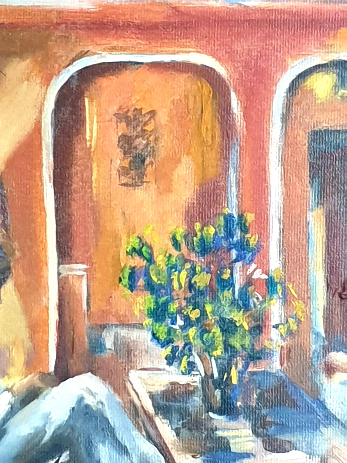 Bill Brown Late Mid Century Interior Scene, A Villa At Cannes, South Of France. Oil, Board1976 photo vintage