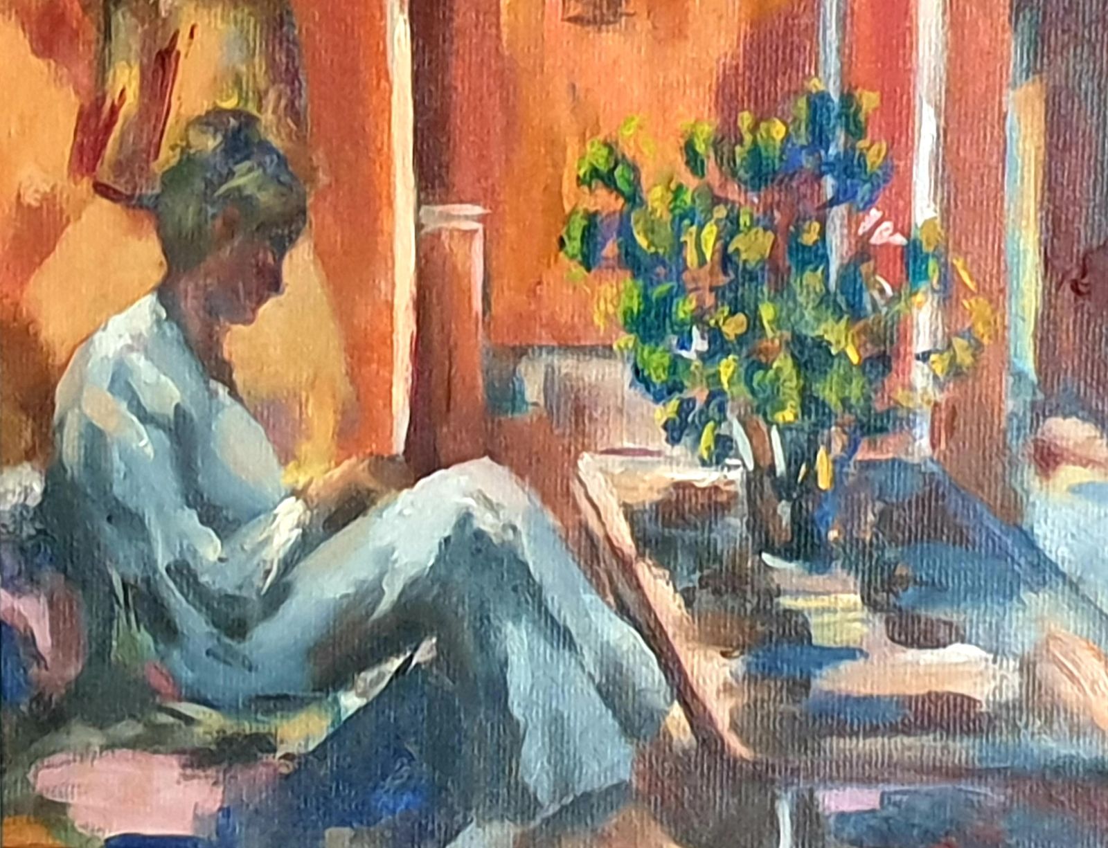 photo for sale Bill Brown Late Mid Century Interior Scene, A Villa At Cannes, South Of France. Oil, Board1976