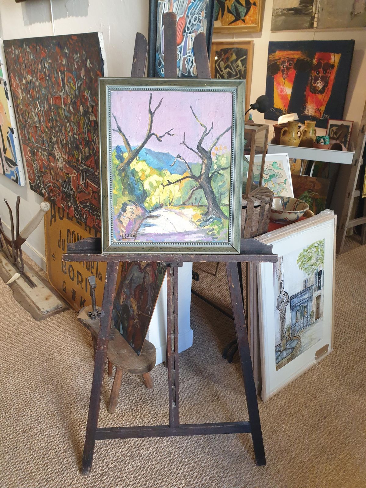 photo vinterior Hyppolite Rogerthe Road, Mid Century Provençal, Fauvist Landscape. Oil On Board.1960s