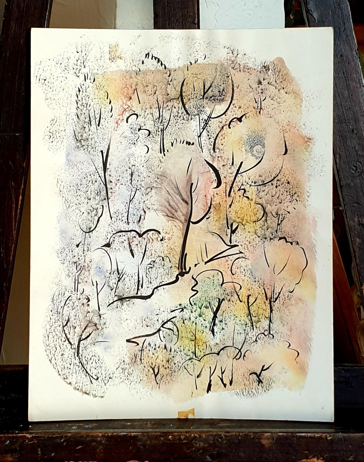 photo for sale André Pierardfauvist Watercolour And Gouache On Paper, 'Through The Forest Glade'.1970s