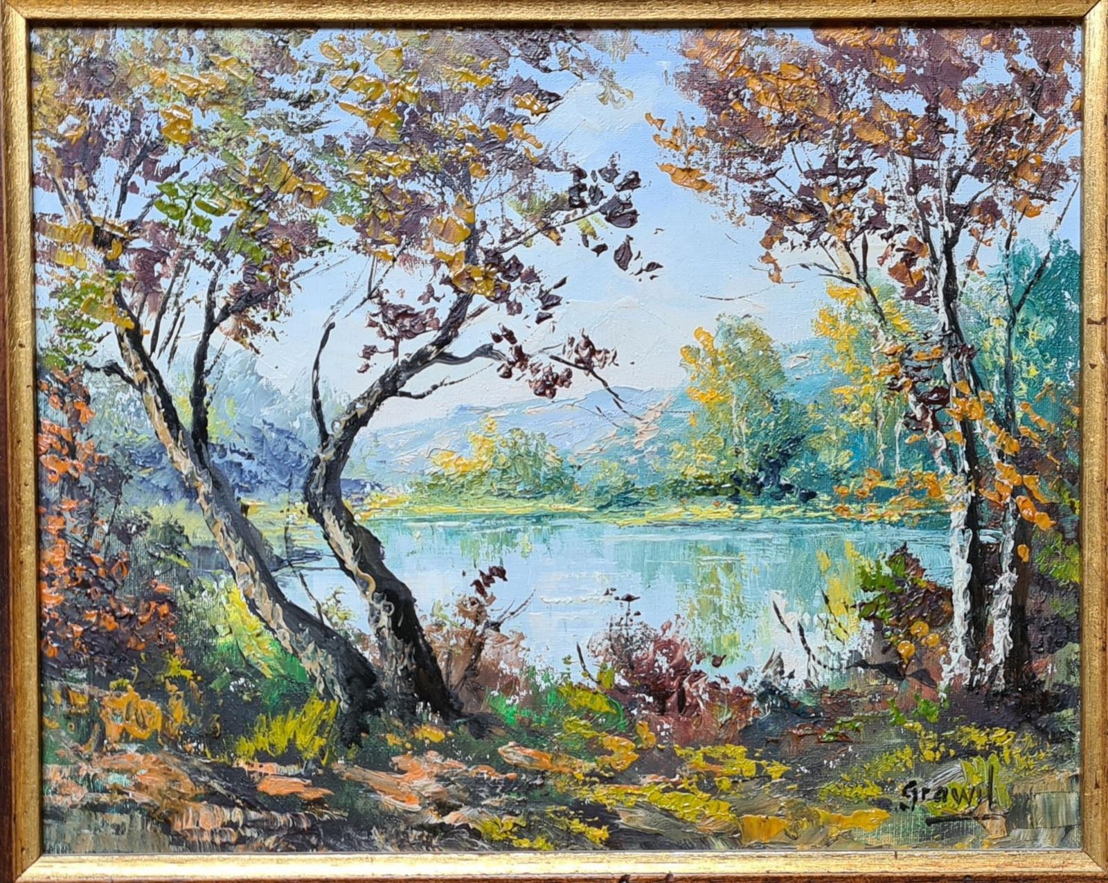 Maurice Schwab Aka 'Grawil''Summer At The Lake'. French Oil On Canvas Landscape.