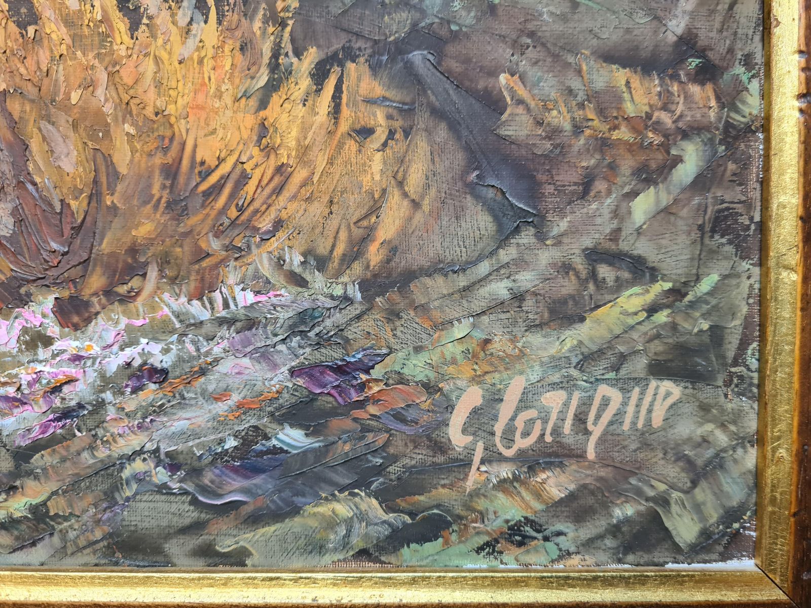 G Lorique'autumn At The Riverbank', Large Scale French Rural Landscape. Oil On Canvas. photo for sale