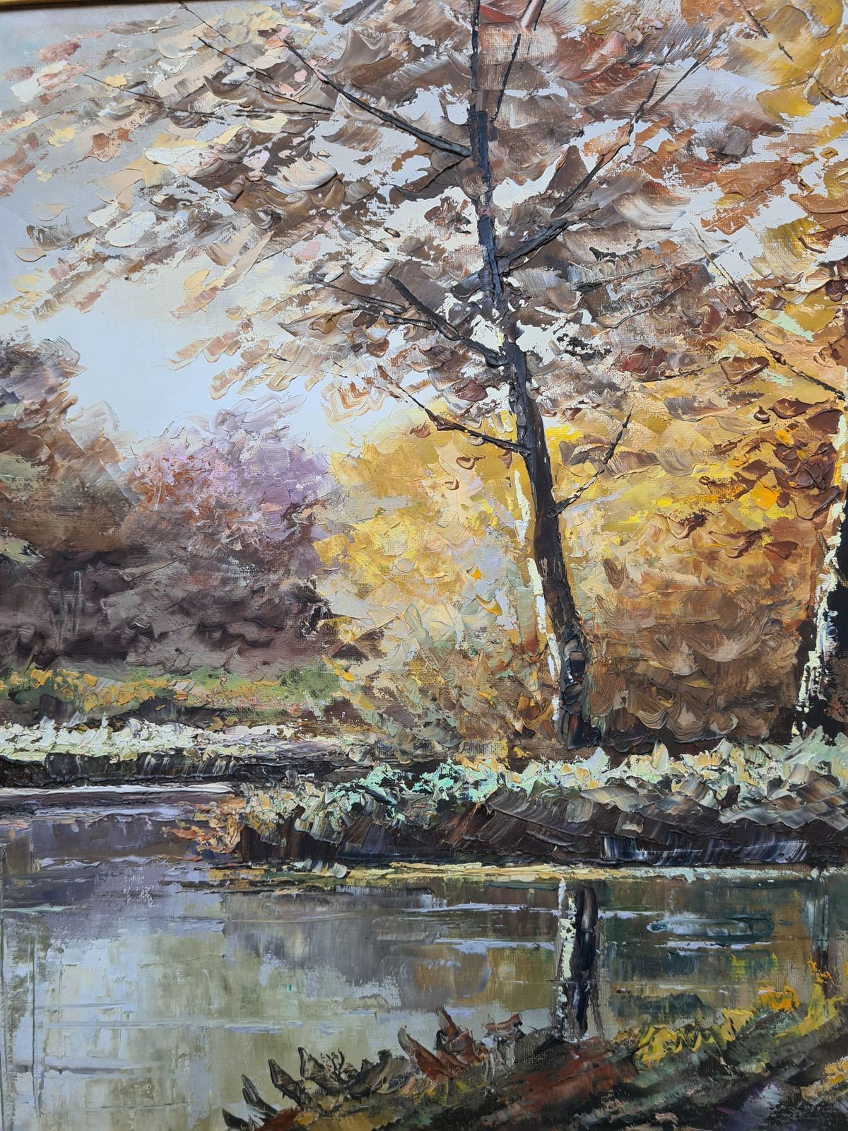 G Lorique'autumn At The Riverbank', Large Scale French Rural Landscape. Oil On Canvas. photo vinterior