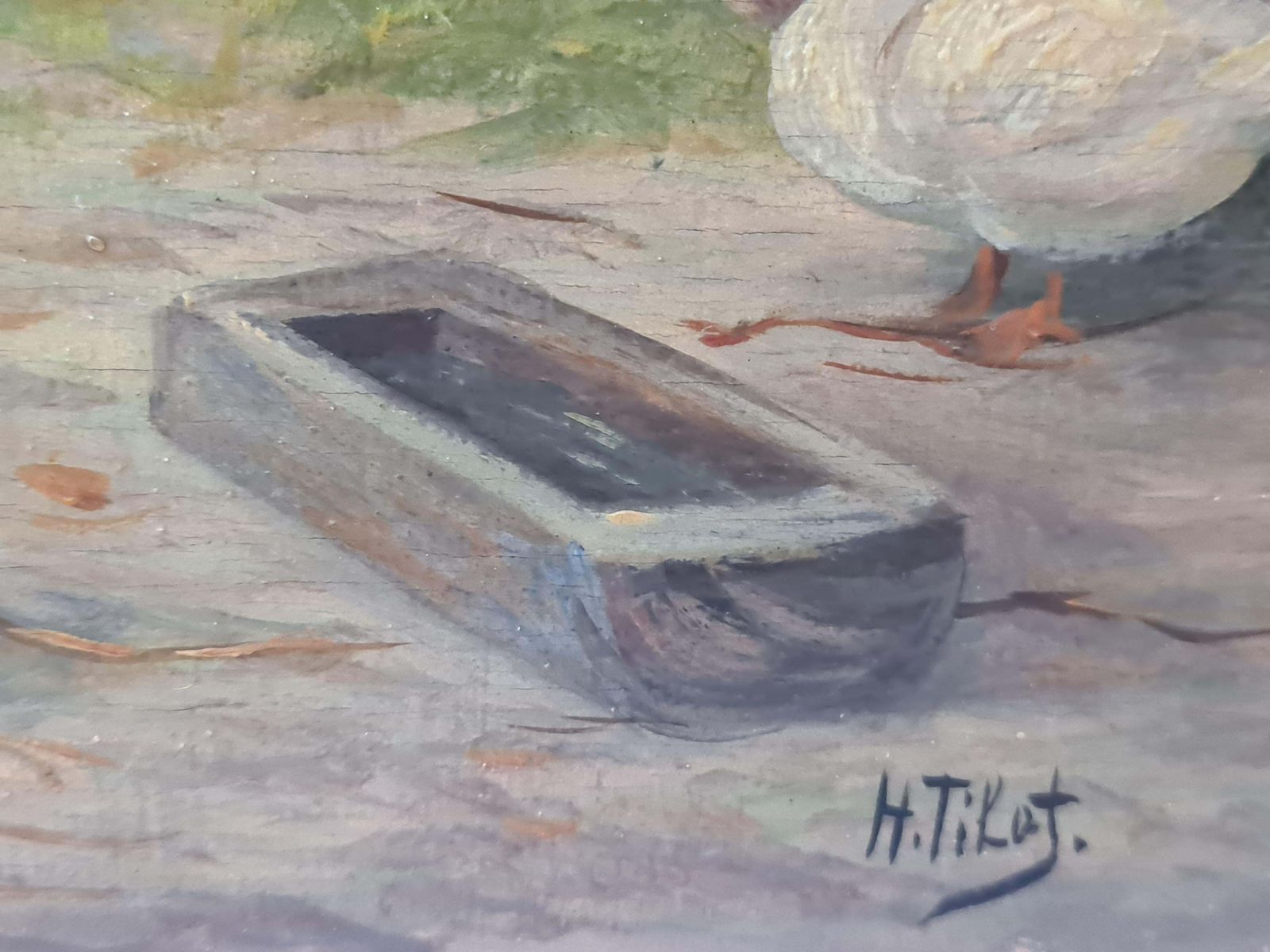 H Tikatfrench Oil On Panel Rural Landscape, Chickens And Ducks In A Farmyard.1920s photo furniture