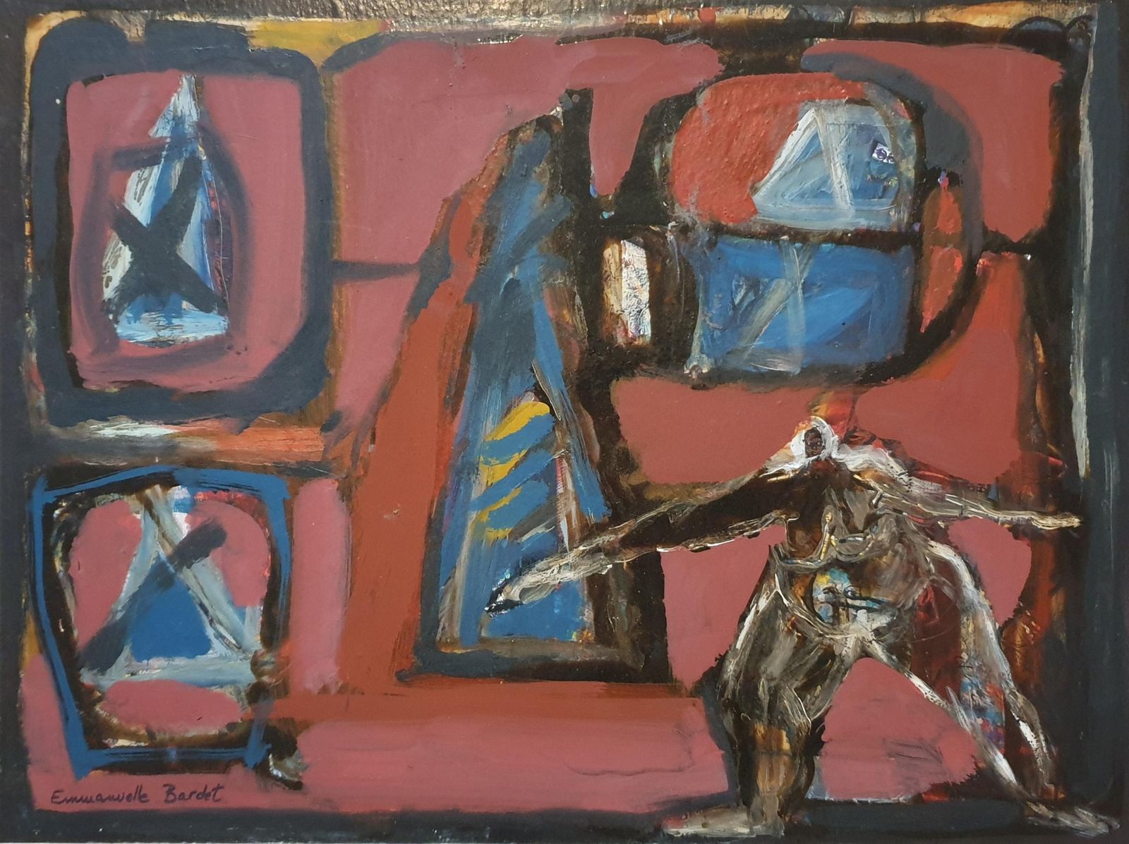 Emmanuelle Bardet"Redoutable" (Formidable) Colourful French Abstract Expressionist Oil On Board.1995