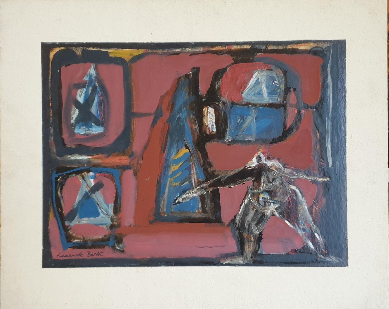 Emmanuelle Bardet"Redoutable" (Formidable) Colourful French Abstract Expressionist Oil On Board.1995 photo furniture