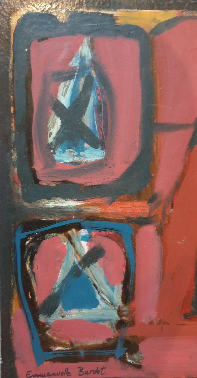 Emmanuelle Bardet"Redoutable" (Formidable) Colourful French Abstract Expressionist Oil On Board.1995 photo 663.0